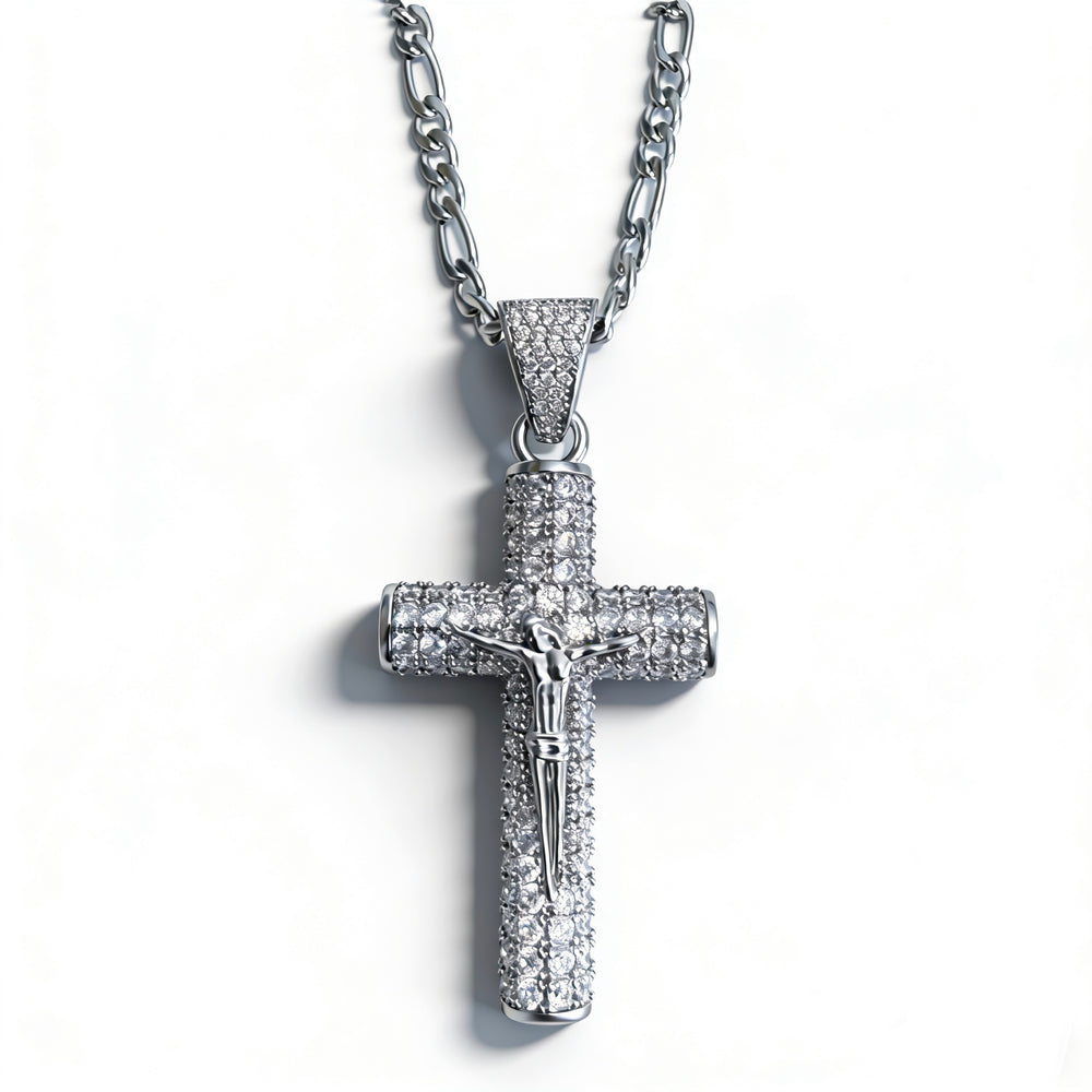 Fashionable Zircon-Inlaid Cylindrical Cross Necklace