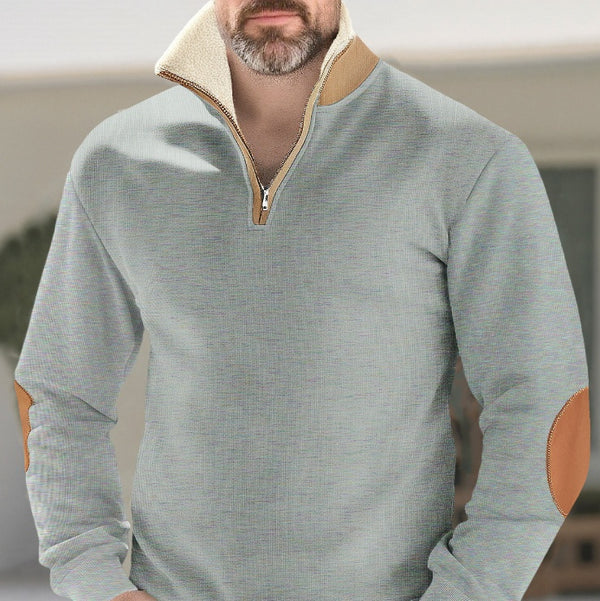 Retro Patchwork Embroidered Versatile Half-placket Mens Long-sleeve