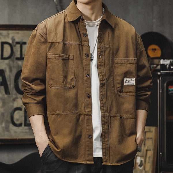 Mens Long-sleeve Washed-soft Casual Work Shirt Jacket