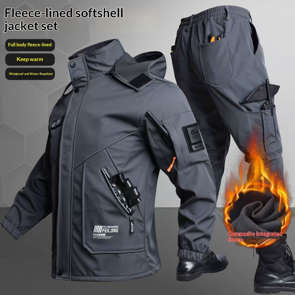 Mens Outdoor Sports Tactical Fleece-Lined Thickened Windproof Cycling Jacket