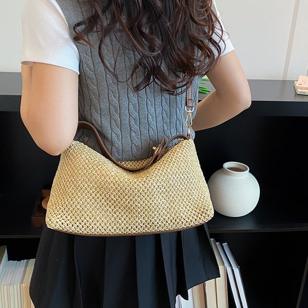 Womens Retro Pleated Contrast-Color Handbag